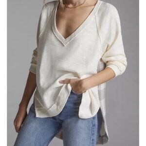 Anthropologie Pilcro Cream Plaid Oversized Knit Sweater Top Lagenlook Womens XL